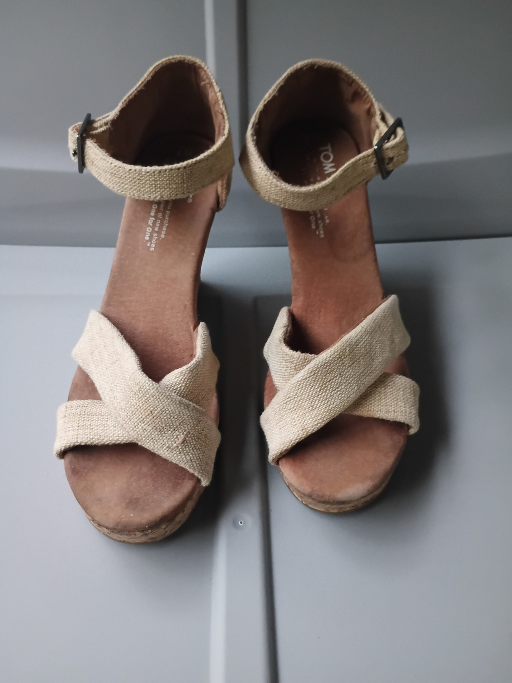 TOMS Women's Beige Canvas Wedge Sandals - Picture 8 of 13